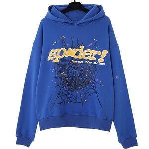 Blue Hoodie with Spider Web Design